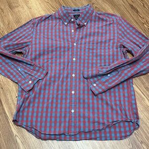 J.CREW Men's Slim Untucked Flex Washed Red/Light Blue Button Front Shirt XL